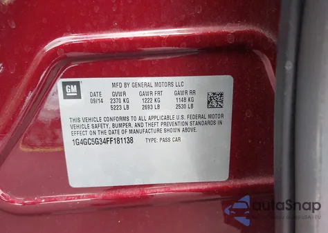 2015 Buick Lacrosse Leather z USA, uszkodzony, nr VIN 1G4GC5G34FF181138